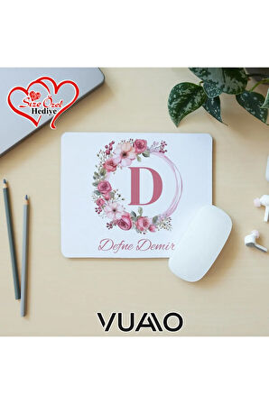 Kişiye Özel İsimli ve Harfli Desenli Mouse Pad 21x17 cm, Kaymaz Taban - Baskılı Mousepad