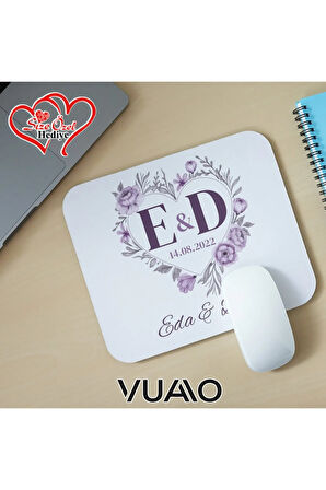 Kişiye Özel İsimli ve Harfli Desenli Mouse Pad 21x17 cm, Kaymaz Taban - Baskılı Mousepad