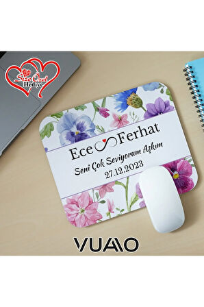 Kişiye Özel İsimli ve Tarihli Desenli Mouse Pad 21x17 cm, Kaymaz Taban - Baskılı Mousepad