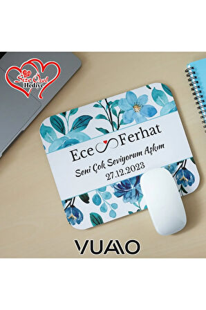 Kişiye Özel İsimli ve Tarihli Desenli Mouse Pad 21x17 cm, Kaymaz Taban - Baskılı Mousepad
