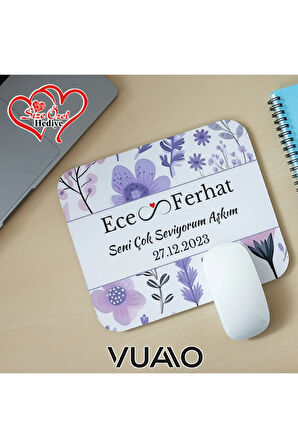 Kişiye Özel İsimli ve Tarihli Desenli Mouse Pad 21x17 cm, Kaymaz Taban - Baskılı Mousepad