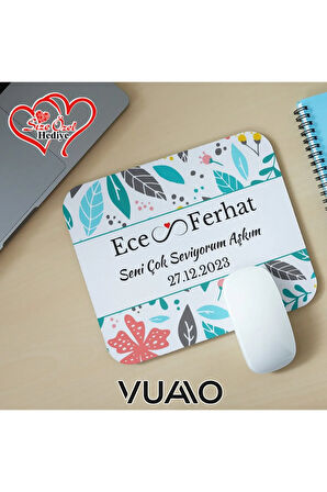 Kişiye Özel İsimli ve Tarihli Desenli Mouse Pad 21x17 cm, Kaymaz Taban - Baskılı Mousepad