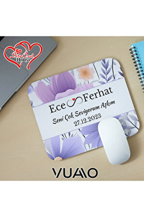 Kişiye Özel İsimli ve Tarihli Desenli Mouse Pad 21x17 cm, Kaymaz Taban - Baskılı Mousepad