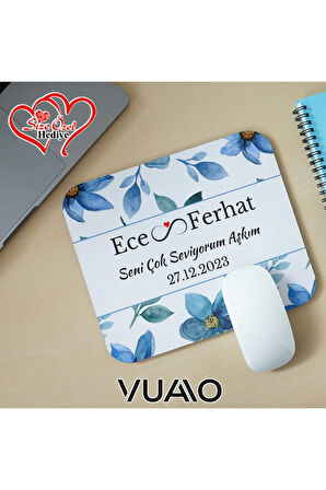 Kişiye Özel İsimli ve Tarihli Desenli Mouse Pad 21x17 cm, Kaymaz Taban - Baskılı Mousepad