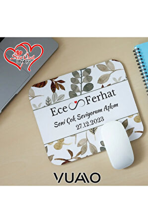 Kişiye Özel İsimli ve Tarihli Desenli Mouse Pad 21x17 cm, Kaymaz Taban - Baskılı Mousepad