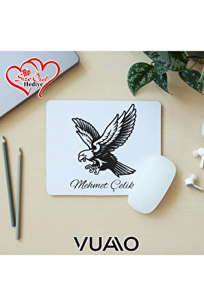 Kişiye Özel İsimli ve Kartal Temalı Mouse Pad 21x17 cm, Kaymaz Taban - Baskılı Mousepad