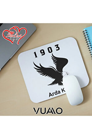 Kişiye Özel İsimli ve Kartal Temalı Mouse Pad 21x17 cm, Kaymaz Taban - Baskılı Mousepad