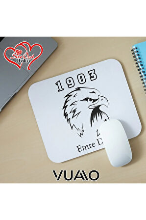 Kişiye Özel İsimli ve Kartal Temalı Mouse Pad 21x17 cm, Kaymaz Taban - Baskılı Mousepad