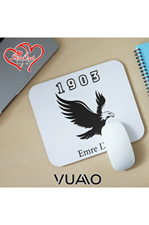 Kişiye Özel İsimli ve Kartal Temalı Mouse Pad 21x17 cm, Kaymaz Taban - Baskılı Mousepad