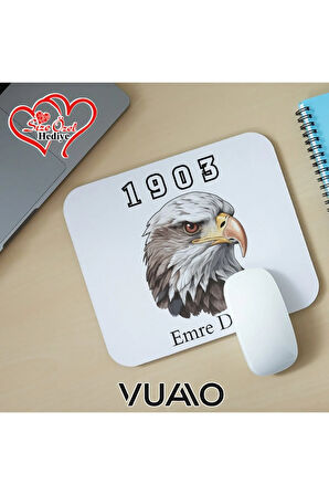 Kişiye Özel İsimli ve Kartal Temalı Mouse Pad 21x17 cm, Kaymaz Taban - Baskılı Mousepad