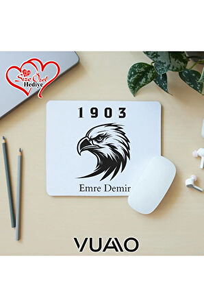 Kişiye Özel İsimli ve Kartal Temalı Mouse Pad 21x17 cm, Kaymaz Taban - Baskılı Mousepad