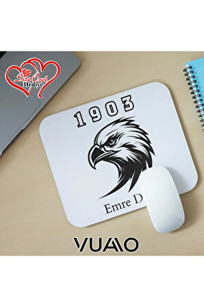 Kişiye Özel İsimli ve Kartal Temalı Mouse Pad 21x17 cm, Kaymaz Taban - Baskılı Mousepad
