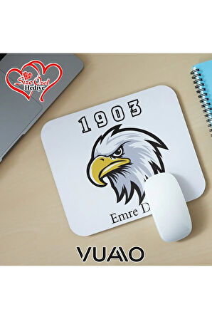 Kişiye Özel İsimli ve Kartal Temalı Mouse Pad 21x17 cm, Kaymaz Taban - Baskılı Mousepad