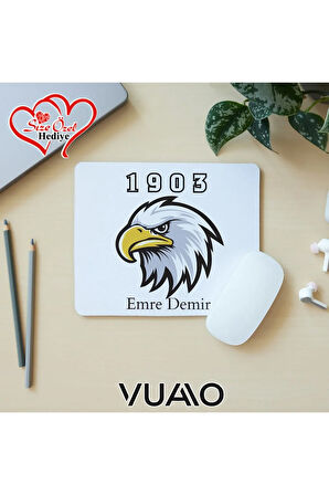Kişiye Özel İsimli ve Kartal Temalı Mouse Pad 21x17 cm, Kaymaz Taban - Baskılı Mousepad