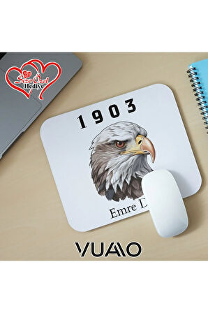Kişiye Özel İsimli ve Kartal Temalı Mouse Pad 21x17 cm, Kaymaz Taban - Baskılı Mousepad