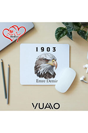 Kişiye Özel İsimli ve Kartal Temalı Mouse Pad 21x17 cm, Kaymaz Taban - Baskılı Mousepad