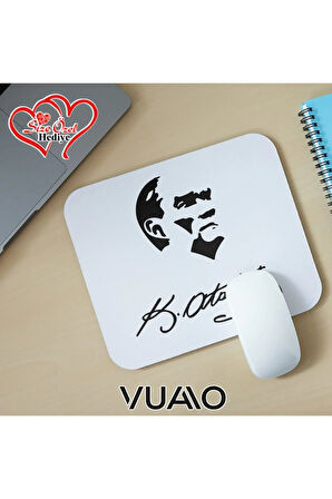Kişiye Özel İsimli ve Mustafa Kemal Atatürk Temalı İmzalı Mouse Pad 21x17 cm - Baskılı Mousepad