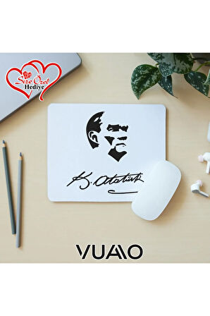 Kişiye Özel İsimli ve Mustafa Kemal Atatürk Temalı İmzalı Mouse Pad 21x17 cm - Baskılı Mousepad