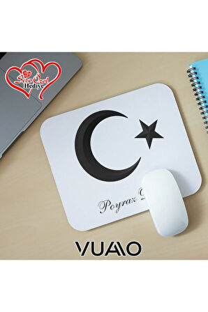 Kişiye Özel İsimli ve Türk Bayraklı Mouse Pad 21x17 cm, Kaymaz Taban - Baskılı Mousepad