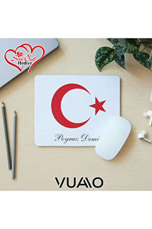 Kişiye Özel İsimli ve Türk Bayraklı Mouse Pad 21x17 cm, Kaymaz Taban - Baskılı Mousepad