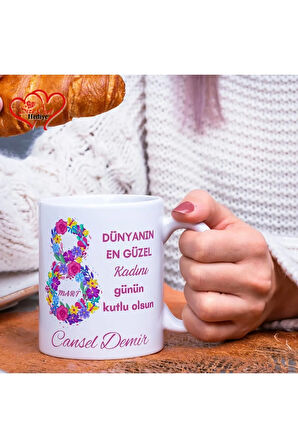 Kişiye Özel İsimli 8 Mart Dünya Kadınlar Günü Kupa Bardak