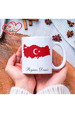 Kişiye Özel Türk Bayraklı , Fotoğraflı ve İsimli Kupa Bardak