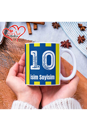 Kişiye Özel İsimli Sarı Lacivert Temalı Kupa Bardak