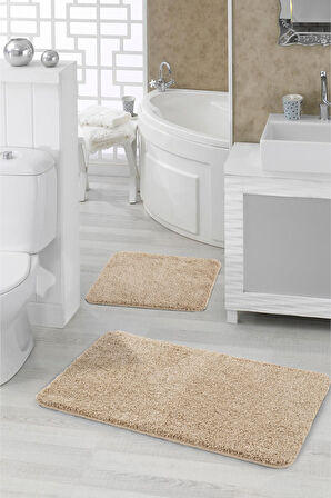 Doğal Kaymaz Taban 2'li  Soft Shaggy Banyo Paspası 60x100 - 50x60