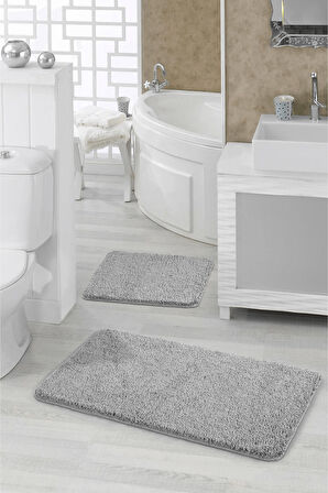 Doğal Kaymaz Taban 2'li  Soft Shaggy Banyo Paspası 60x100 - 50x60