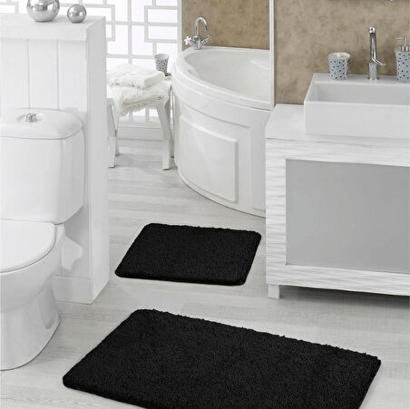 Doğal Kaymaz Taban 2'li  Soft Shaggy Banyo Paspası 60x100 - 50x60