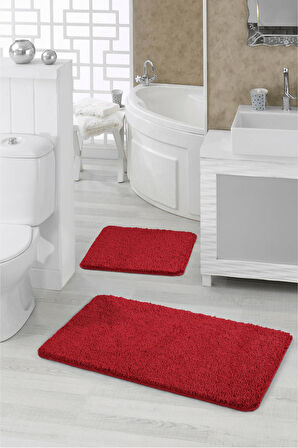 Doğal Kaymaz Taban 2'li  Soft Shaggy Banyo Paspası 60x100 - 50x60