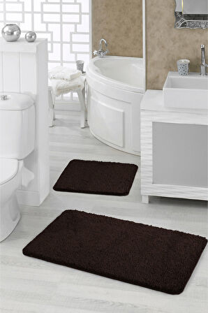 Doğal Kaymaz Taban 2'li  Soft Shaggy Banyo Paspası 60x100 - 50x60