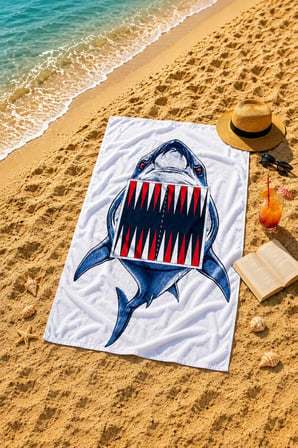 Shark Tavla Setli Mikrofiber Plaj Havlusu 75x150 cm – Tavla Pulları, Zar ve Kese Dahil