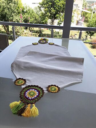 El Örgüsü Renklerin Aşkı Mandala Kahverengi Sarı Yeşil
