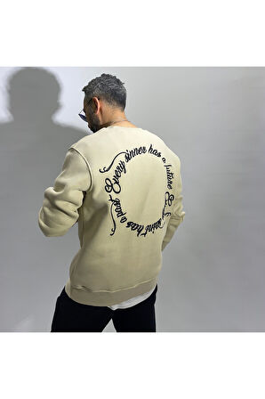 Sırtı Nakış İşlemeli Erkek Oversize Sweatshirt