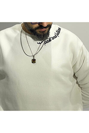 Sırtı Nakış İşlemeli Erkek Oversize Sweatshirt