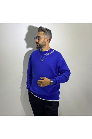 Sırtı Nakış İşlemeli Erkek Oversize Sweatshirt