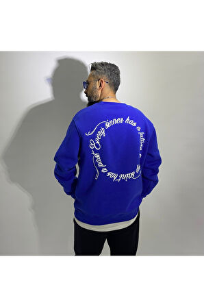 Sırtı Nakış İşlemeli Erkek Oversize Sweatshirt