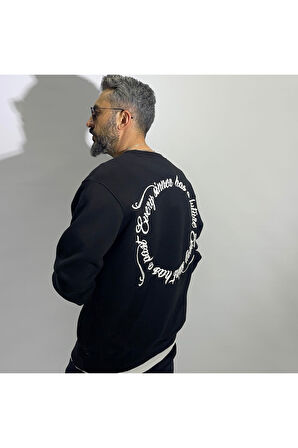 Sırtı Nakış İşlemeli Erkek Oversize Sweatshirt