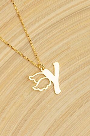 925 Ayar Gümüş Melek Kanadı Harf Kolye