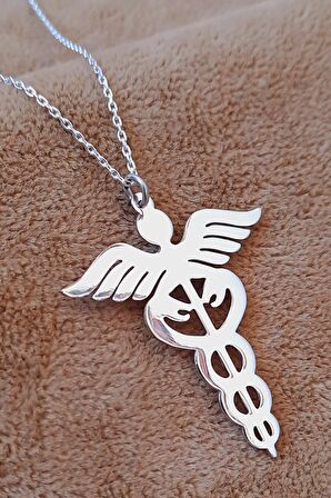 925 Ayar Gümüş Hermes Caduceus Tıp Sağlık Sembolü Kolye