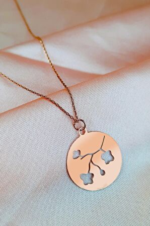 925 Ayar Gümüş Rose Ağaç Dalı Plaka Kolye