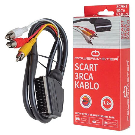 3 RCA 1.2 METRE 7 MM SİYAH KUTULU SCART TOS KABLO