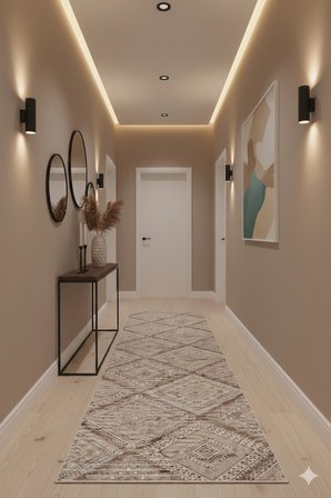 Kaymaz Tabanlı Kesme  Salon Koridor Mutfak Yatak Odası Halısı 30985 KAHVERENGİ