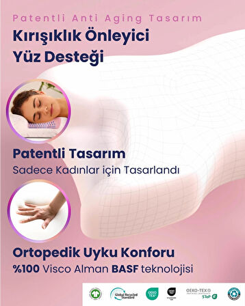 Güzellik Yastığı Ortopedik Kırışıklık Önleyici Hyaluronik Asit Içerikli Anti Aging Visko Yastık