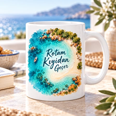 SHNSTORE Kıyı Rotası Tasarımlı Porselen Kupa - MODEL 464 SHN0720