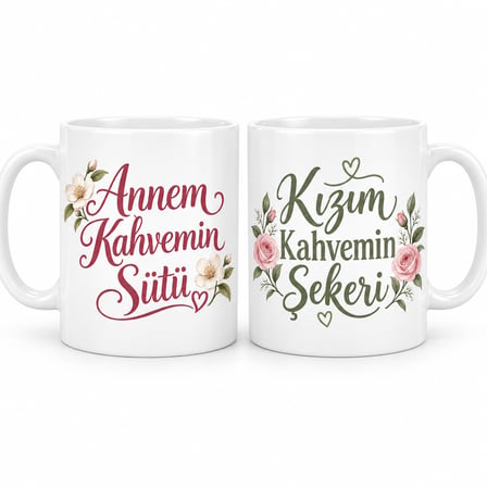 SHNSTORE Anne Kız Molası 2'li Porselen Kupa Seti - MODEL 498 SHN0720