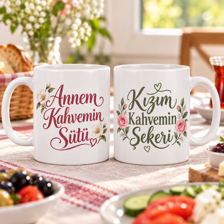 SHNSTORE Anne Kız Molası 2'li Porselen Kupa Seti - MODEL 498 SHN0720
