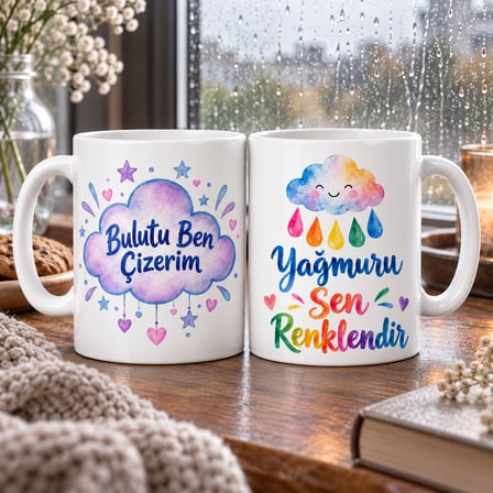 SHNSTORE Renkli Hava 2'li Porselen Kupa Seti - MODEL 492 SHN0720