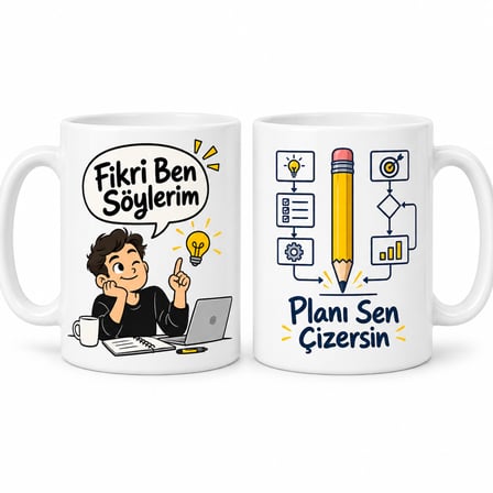 SHNSTORE Fikir ve Plan 2'li Porselen Kupa Seti - MODEL 494 SHN0720